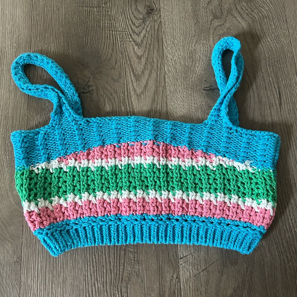 Zara Crochet Knit Striped Crop Top – Size S